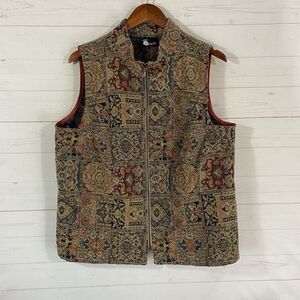 First Option Womens Tapestry Zip Front Vest XL Multicolor Cotton Blend